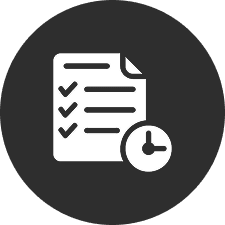 Checklist and clock icon on black background.